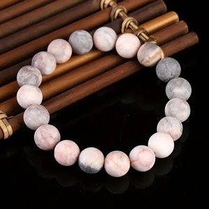 Frosted Powder Zebra Stone Beaded Heart Pendant Bracelet-7 ½"